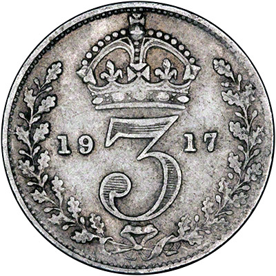 Reverse of 1917 Silver Threepence