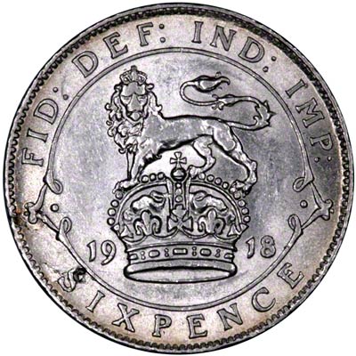 Reverse of 1918 Sixpence