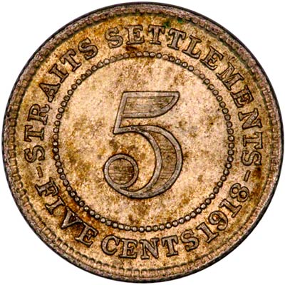 Reverse of 1918 Straits Settlements 5 Cents