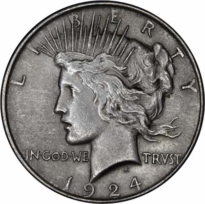 Obverse of 1924 American Peace Type Silver Dollar