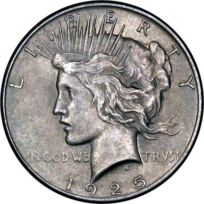 Obverse of 1925 American Peace Type Silver Dollar