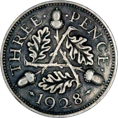 Reverse of 1928 Threepence