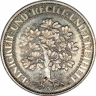 Reverse of Weimar Republic 1929 Silver 5 Reichsmark