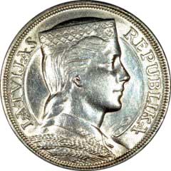 1929 Latvian Silver 5 Lati