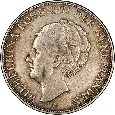 Obverse of 1929 Netherlands 2 1/2 Gulden