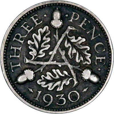Reverse of 1930 Threepence