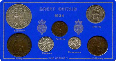 Obverse of 1934 Selected Coin Set in Presentation Card