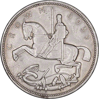 New Modernistic Version of St. George and the Dragon on Reverse of 1935 Silver Jubilee Crown