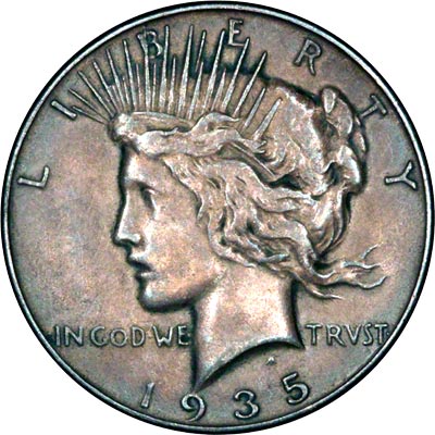 Obverse of 1935 American Peace Type Silver Dollar