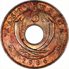 Reverse of 1936 East Africa 5 Cents