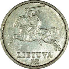 Reverse of 1936 Lithuanian 10 Litu