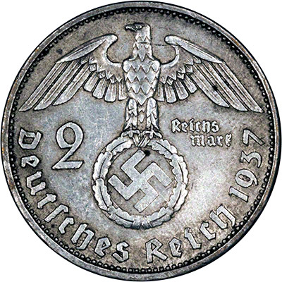 Reverse of Nazi Germany 2 Reichmarks