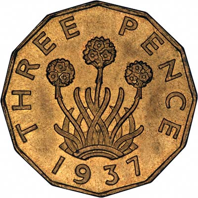 Reverse of 1937 George VI Brass Threepence