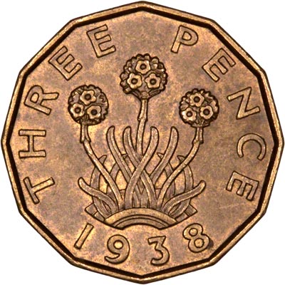 Reverse of 1938 Brass Threepence
