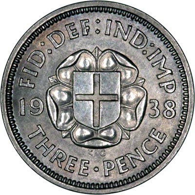 Reverse of 1938 Threepence