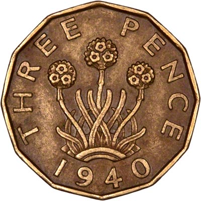 Reverse of 1940 Brass Threepence
