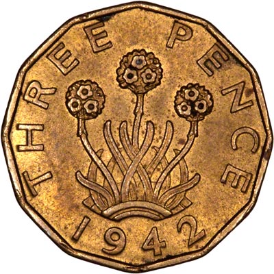 Reverse of 1942 Brass Threepence