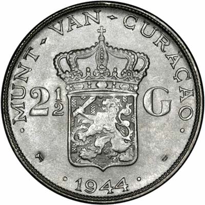 Reverse of 1944 Curaçao Two and a Half Gulden