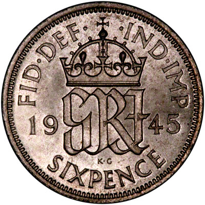 Reverse of 1945 Sixpence