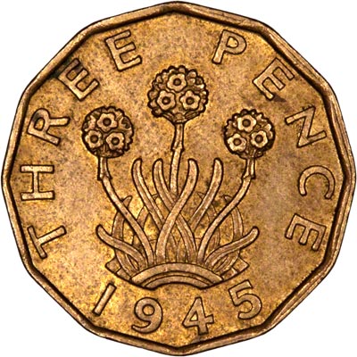 Reverse of 1945 Brass Threepence