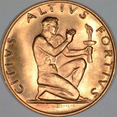 Obverse of 1948 St. Moritz Olympic Gold Medal