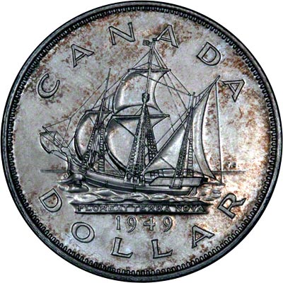 Reverse of 1949 Canada Silver Dollar - Newfoundland Ship
