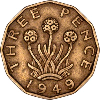 Reverse of 1949 Brass Threepence