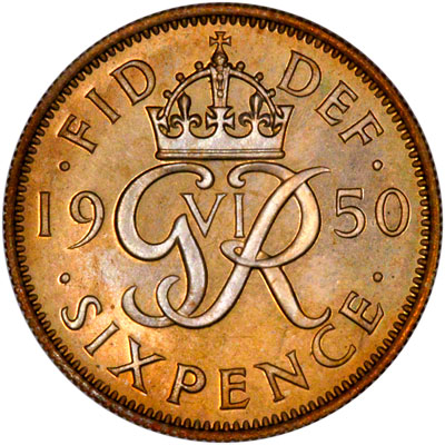 Reverse of 1950 Sixpence
