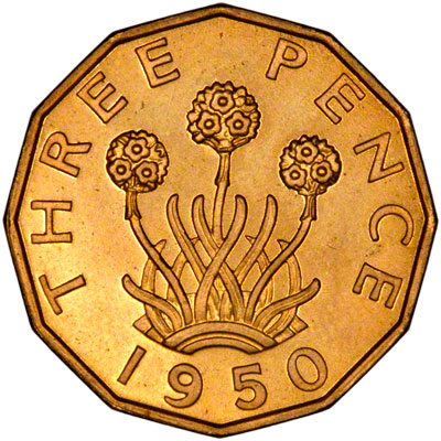 Reverse of 1950 Brass Threepence
