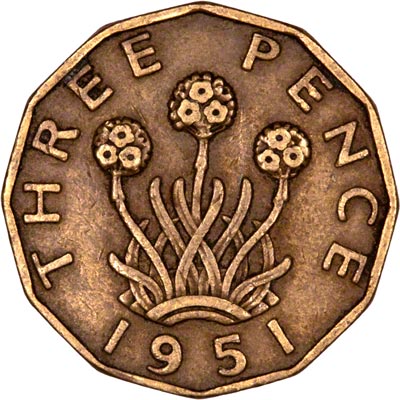 Reverse of 1951 Brass Threepence
