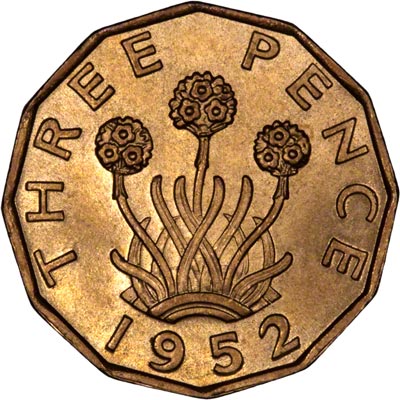Reverse of 1952 Brass Threepence