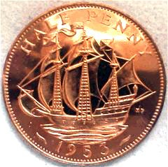 Ship Reverse Used on Halfpennies from 1937 to 1967