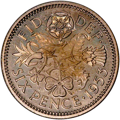 Reverse of 1953 Sixpence