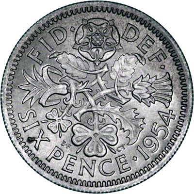 Reverse of 1954 Sixpence