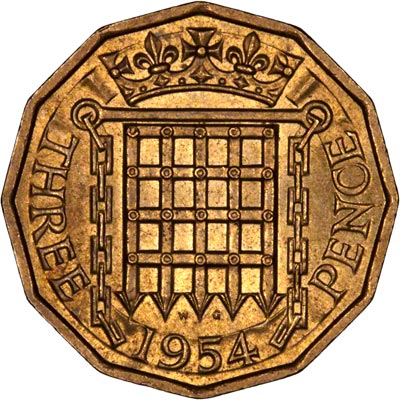Reverse of 1954 Brass Threepence