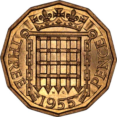 Reverse of 1955 Brass Threepence
