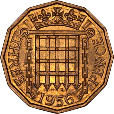 Reverse of 1956 Brass Threepence