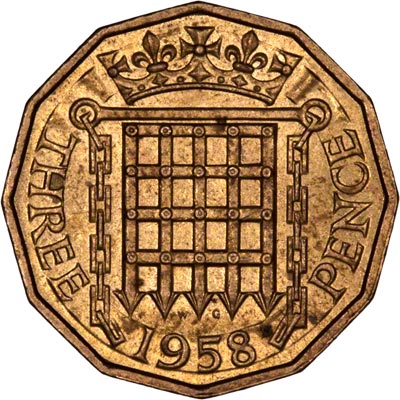 Reverse of 1958 Brass Threepence