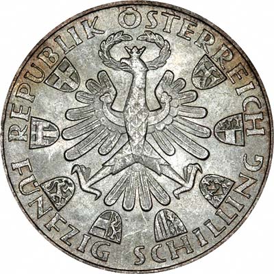 Obverse of 1959 Austrian 50 Schilling Commemorative