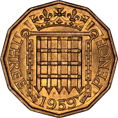 Reverse of 1959 Brass Threepence