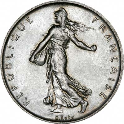 Obverse of 1960 French Silver 5 Francs