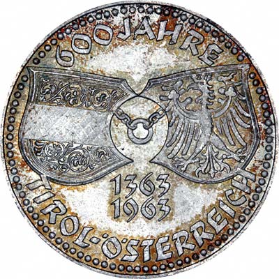 1363 - 1963 600 Years Austrian Tyrol on Reverse of 1963 Austrian 50 Schilling Commemorative