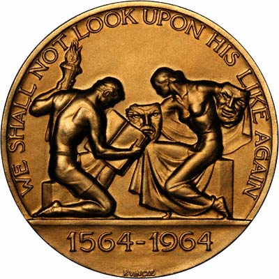 Reverse of 1964 William Shakespeare 400th Anniversary Gold Medallion
