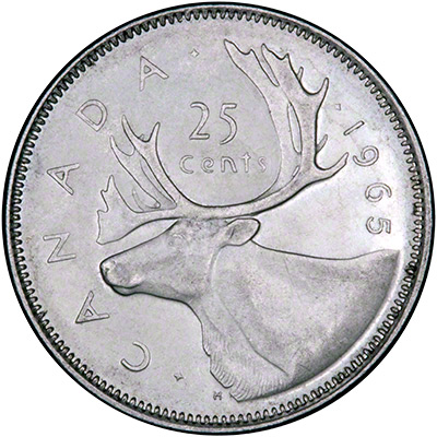 1965 Canada Silver 25 Cent Reverse