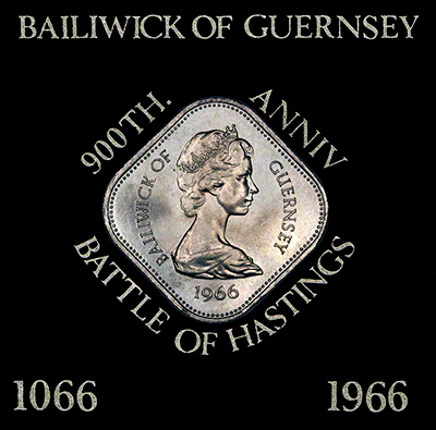 Obverse of Guernsey 1966 battle of Hastings Ten shillings