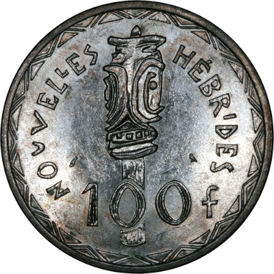 1966 New Hebrides Silver One Hundred Franc Reverse