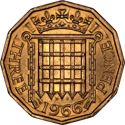 Reverse of 1966 Brass Threepence