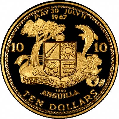 Obverse of 1969 Anguilla Gold 10 Dollars