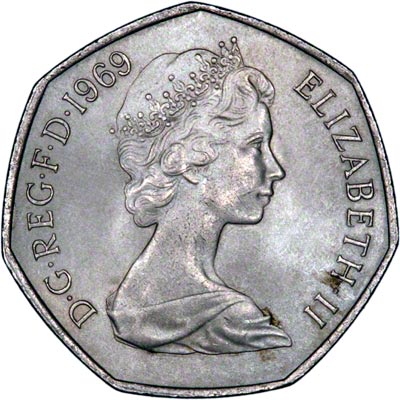 Obverse of the 50 New Pence Introduced in 1969