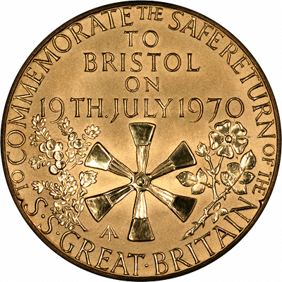 Reverse of 1970 SS Great Britain Safe Return Medallion